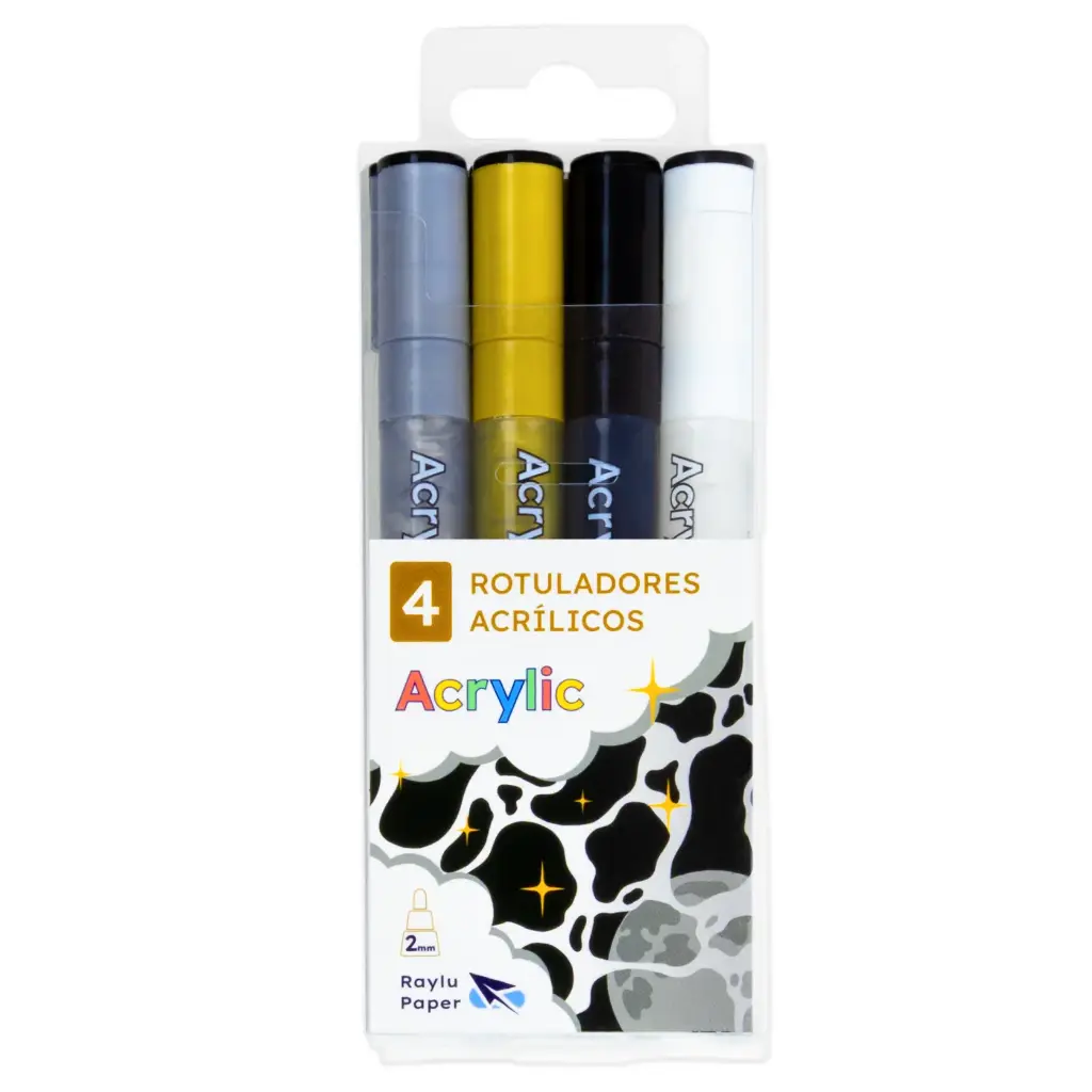 ROTULADOR RAYLU ACRÍLICO ESTUCHE 4 COLORES METAL 1