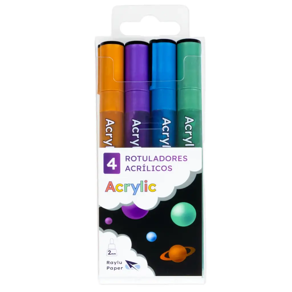 ROTULADOR RAYLU ACRYLIC ESTUCHE 4 COLORES METAL 2