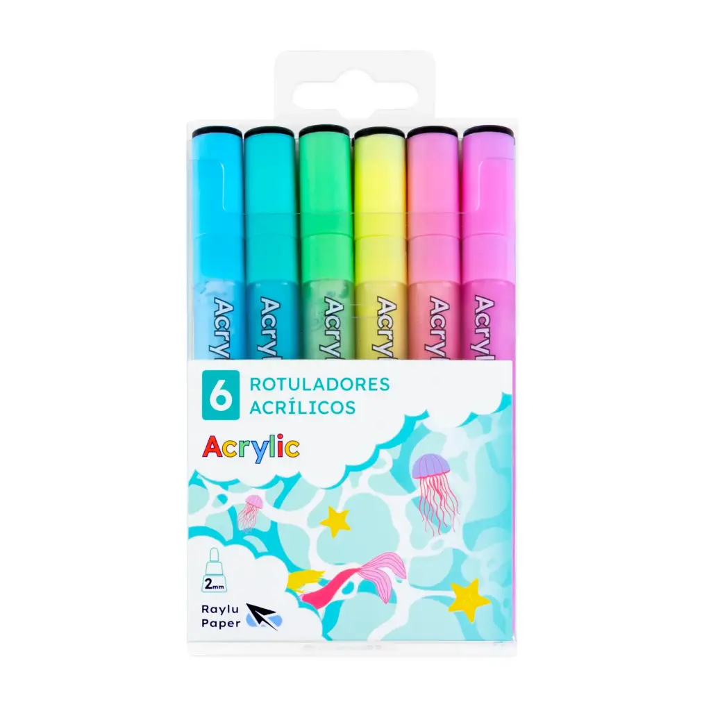 ROTULADOR RAYLU ACRYLIC ESTUCHE 6 COLORES PASTEL