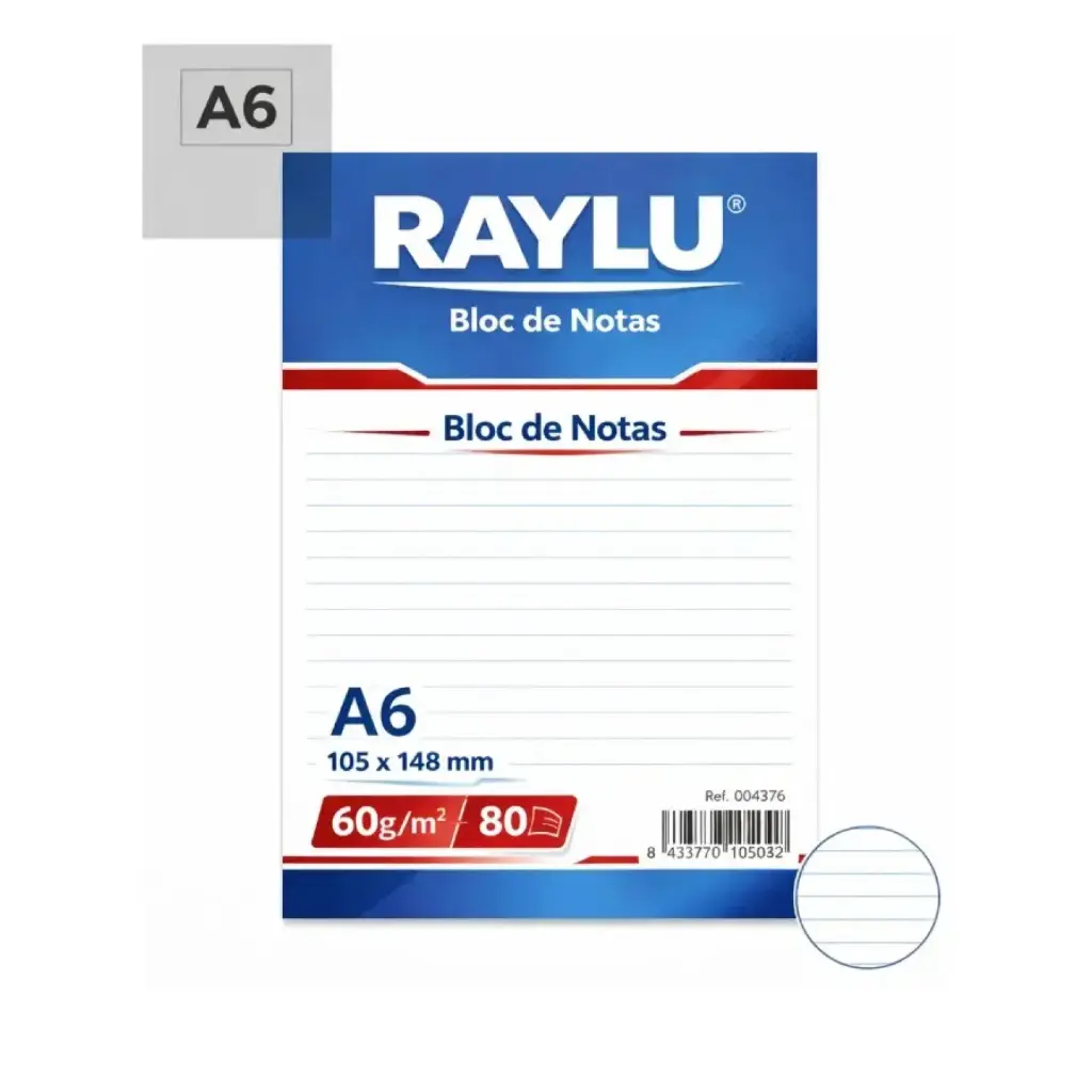 BLOC NOTAS MICROPERFORADO RAYLU A6 60 GRAMOS 80 HOJAS HORIZONTAL