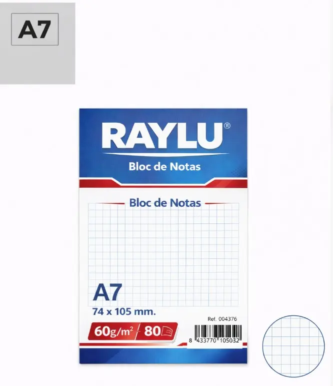 BLOC NOTAS MICROPERFORADO A7 60 GRAMOS 80 HOJAS CUADRO 4MM