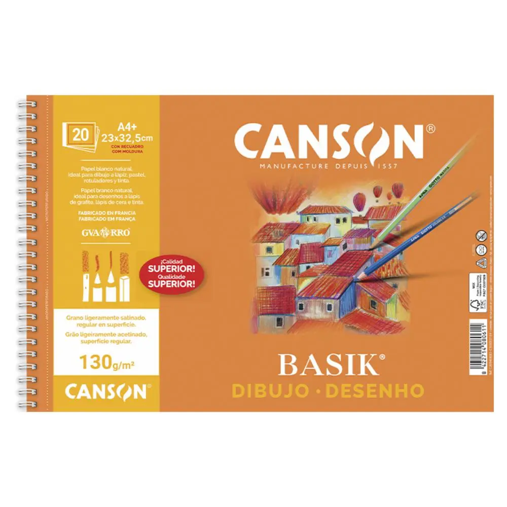 BLOC DIBUJO BASIK GUARRO A4+ ESPIRAL 130 G/M² 20 HOJAS CON RECUADRO