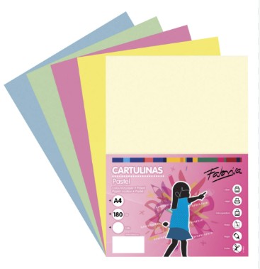 CARTULINA A4 COLORES SUAVES PACK 250 HOJAS 180 G/M²