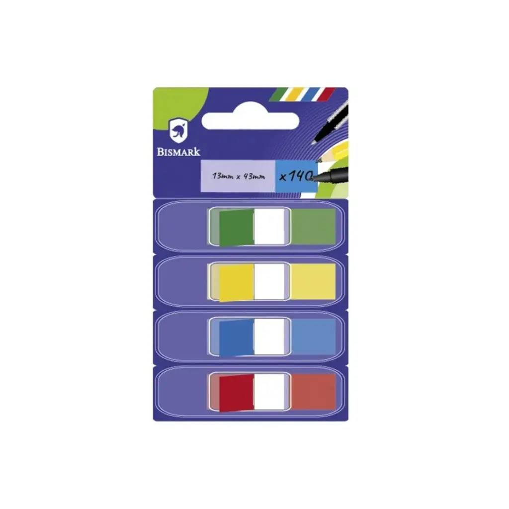 BANDERITAS ADHESIVAS BISMARK SEPARADORES 12X45MM 4COLORES BASICOS /140 UDS