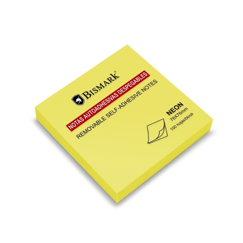 NOTAS ADHESIVAS 76x76MM 100 HOJAS AMARILLO NEÓN