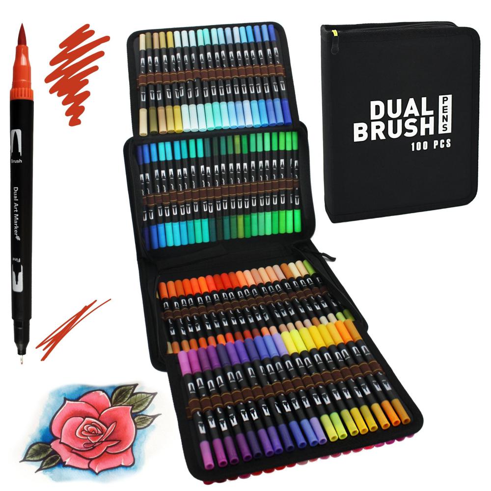 ROTULADORES LETTERING DOBLE PUNTA BRUSH RAYLU PAPER ESTUCHE 100 UNIDADES