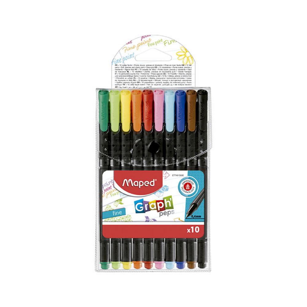 ROTULADORES MAPED GRAPH’PEPS FINELINER ESTUCHE 10 COLORES SURTIDOS
