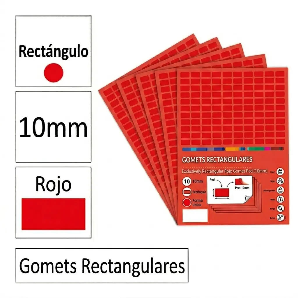 GOMETS RECTANGULO PEQUEÑO Ø 10 MM ROJO