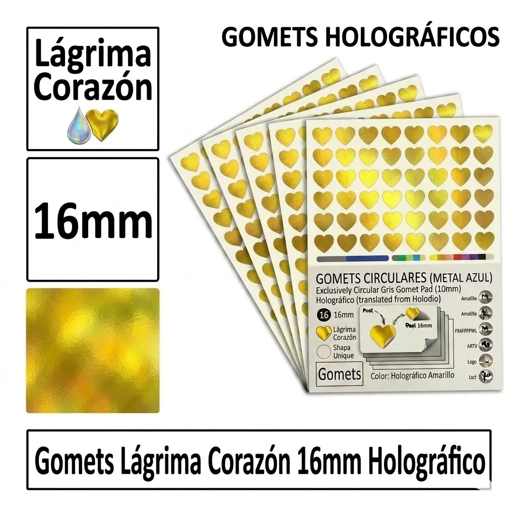 GOMETS CORAZON LAGRIMA Ø 16 MM HOLOGRAFICO AMARILLO