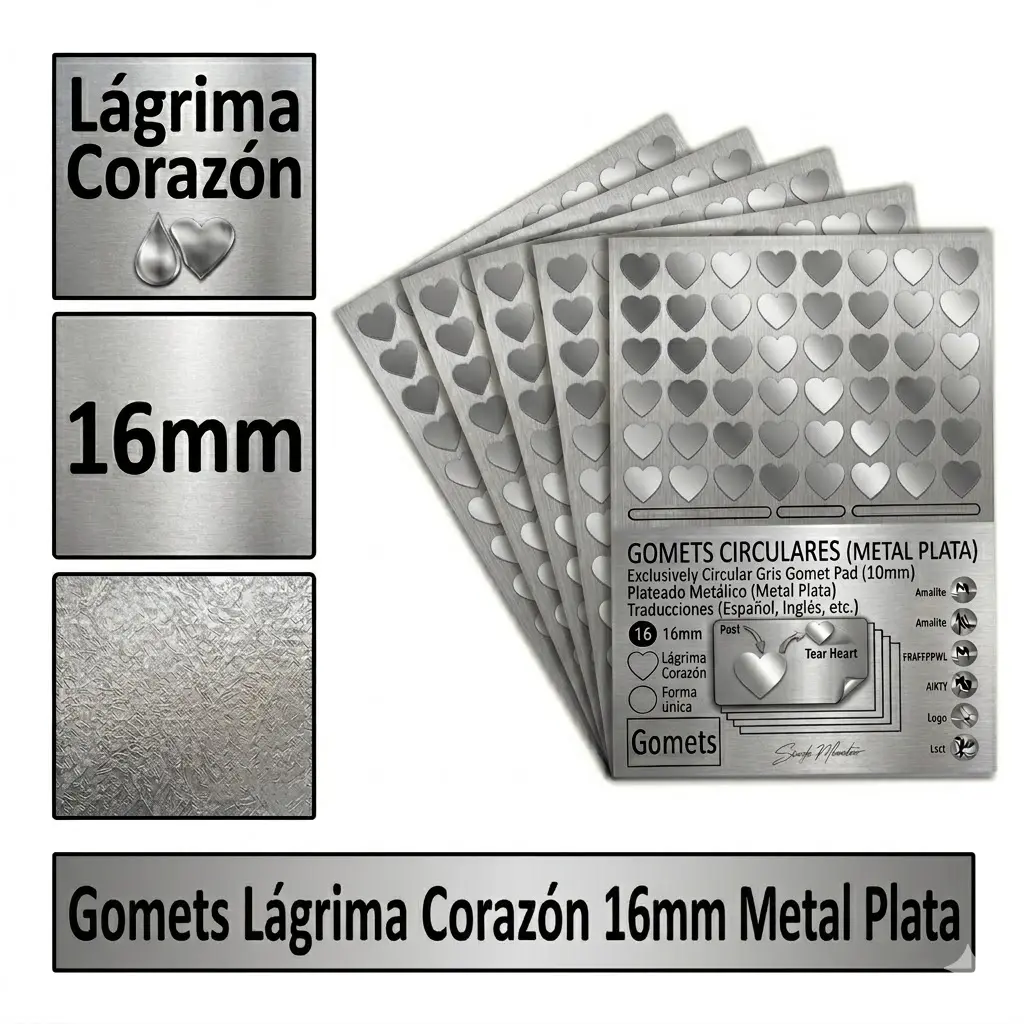 GOMETS CORAZON LAGRIMA Ø 16 MM METAL PLATA