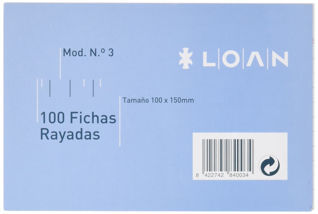 FICHAS RAYADAS LOAN 100X150 MM Nº3 100 HOJAS