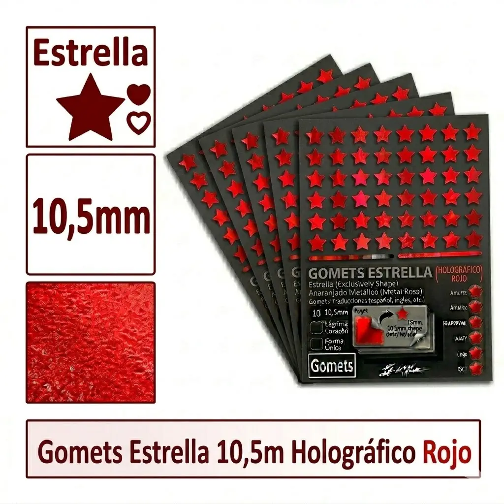 GOMETS ESTRELLA Ø 10,5 MM HOLGORAFICO ROJO