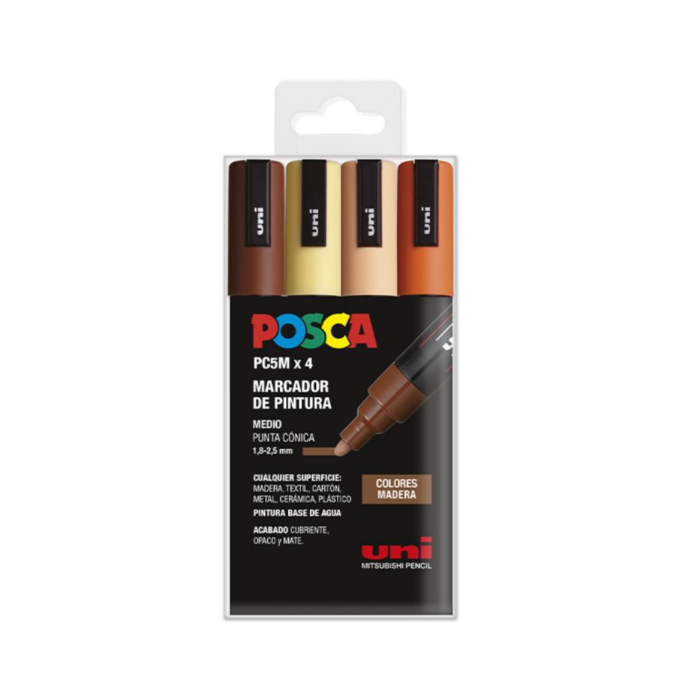 ROTULADOR POSCA PC-5M/4C ESTUCHE 4 COLORES MADERA SURTIDOS