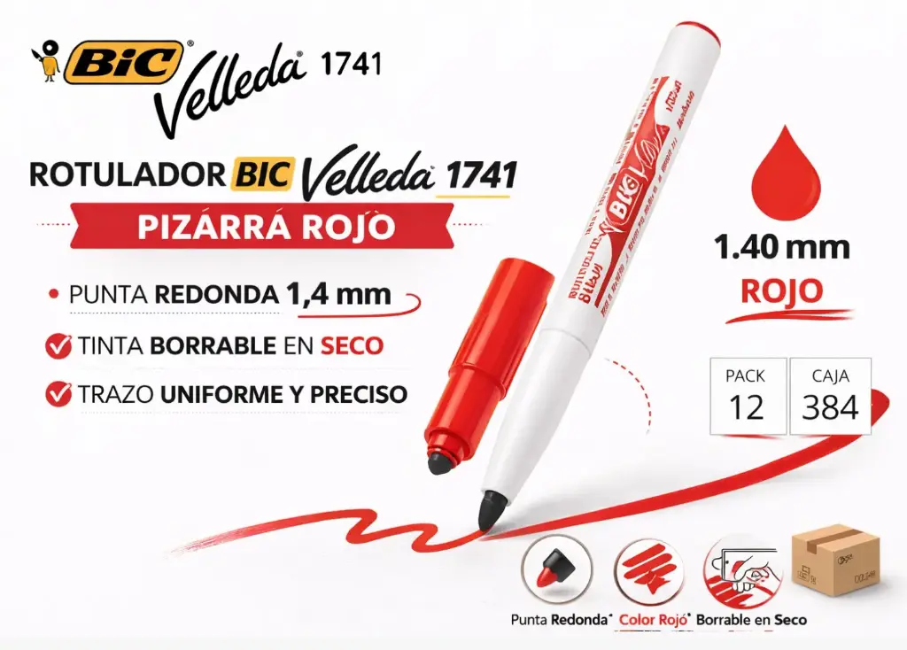 ROTULADOR BIC VELLEDA 1741 PIZARRA ROJO PUNTA REDONDA 1,4 MM