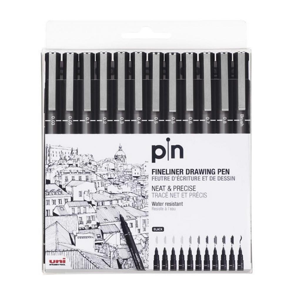 ROTULADORES CALIBRADOS NEGRO SET 12 UNIDADES UNI PIN