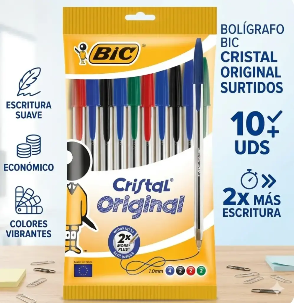 BOLÍGRAFO BIC CRISTAL ORIGINAL SURTIDOS BLÍSTER 10 UDS 
