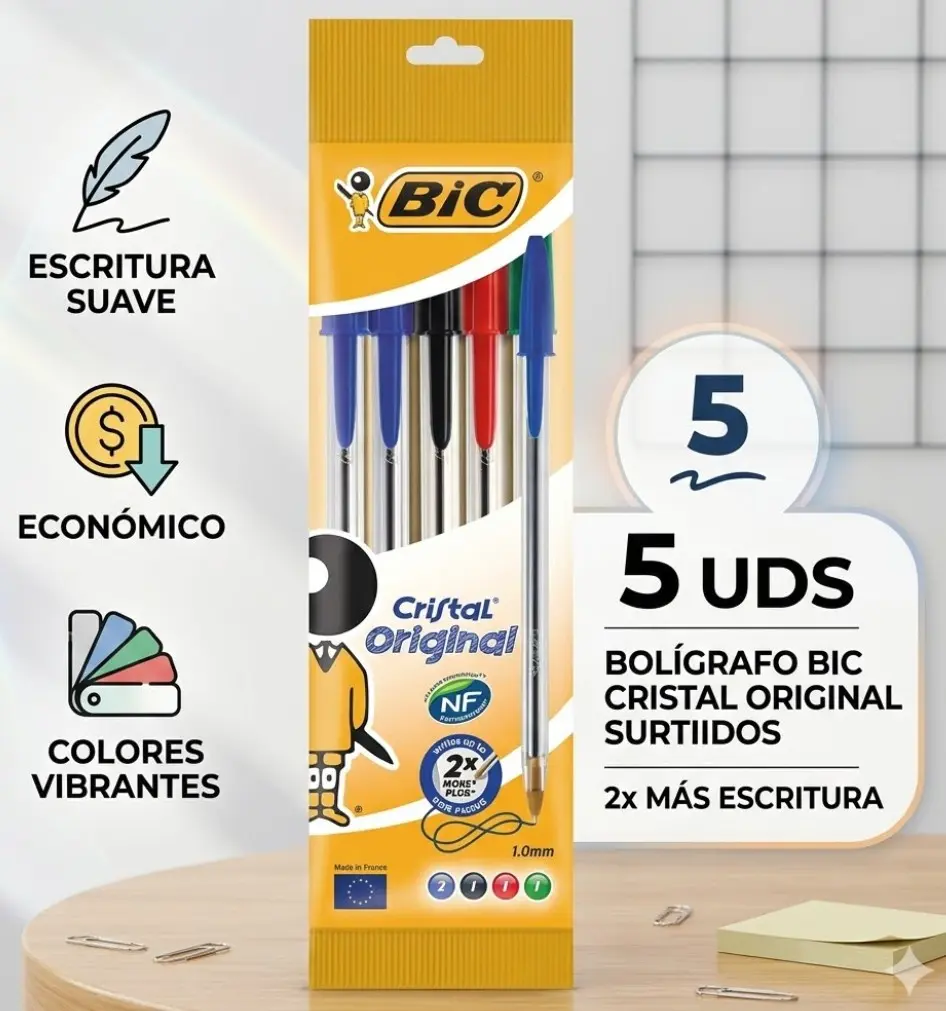 BOLÍGRAFO BIC CRISTAL ORIGINAL SURTIDOS BLÍSTER 5 UDS