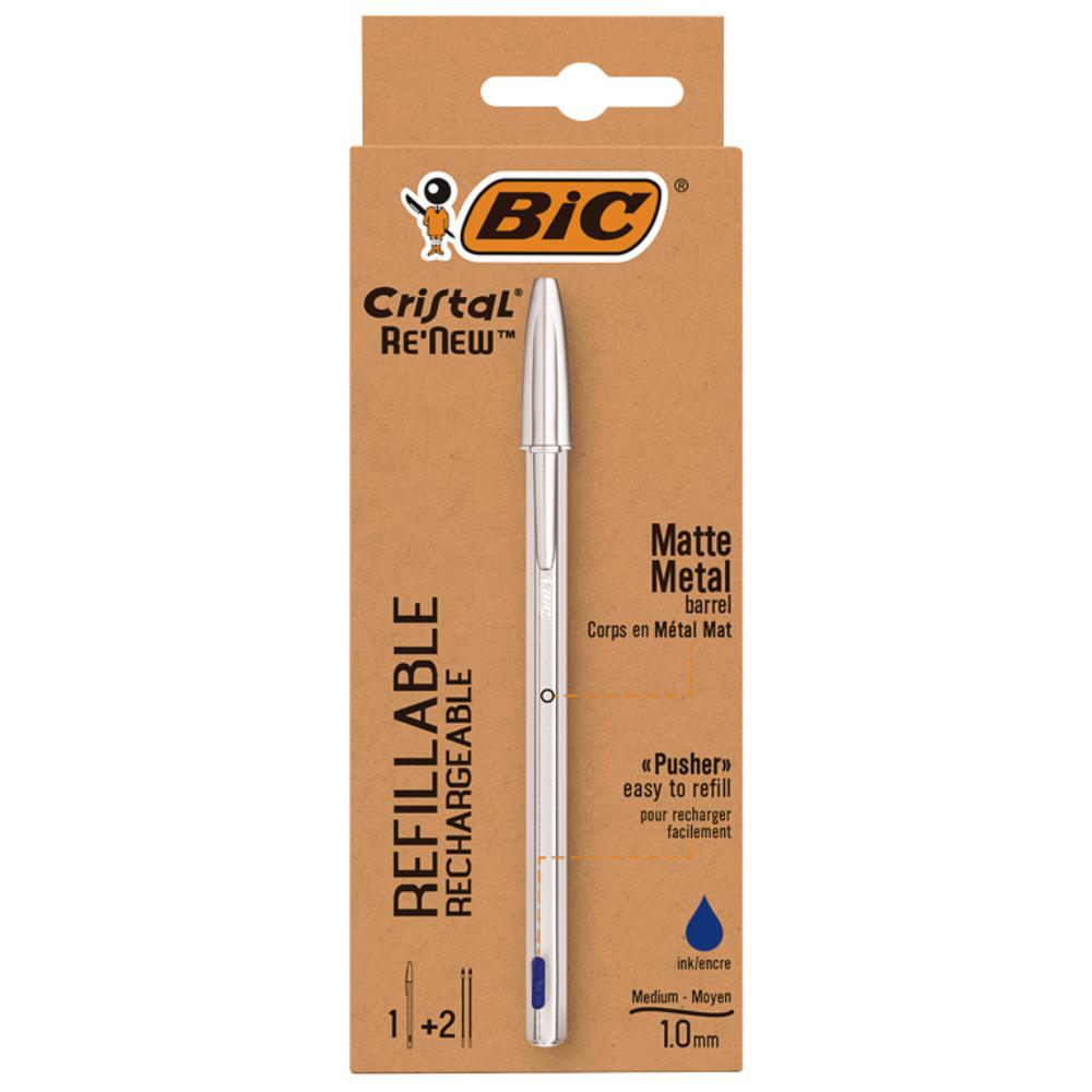 BOLÍGRAFO BIC CRISTAL RE’NEW AZUL BLÍSTER 1 UD + 2 RECAMBIOS