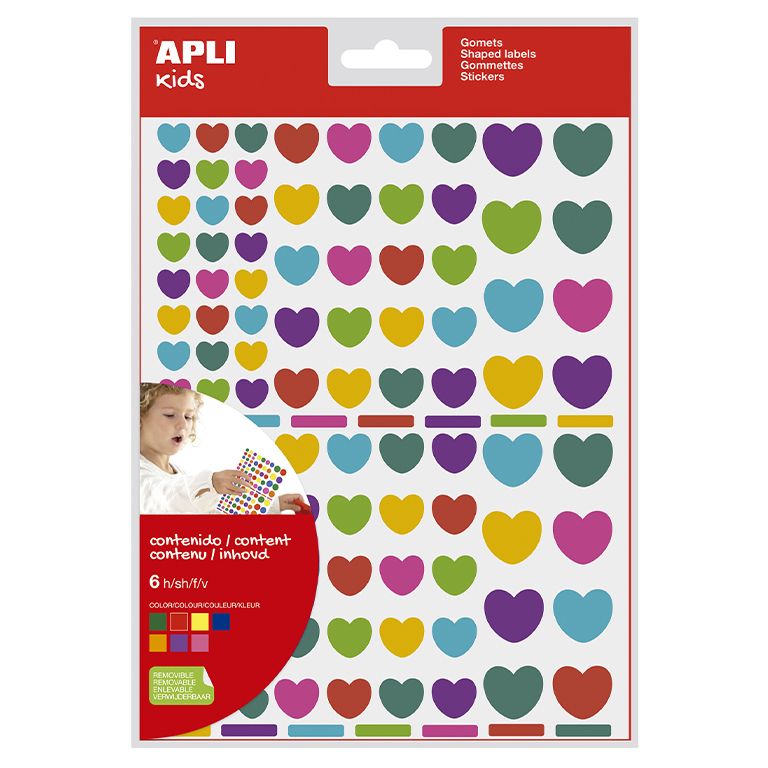GOMETS APLI CORAZON MULTICOLOR (6 HOJAS – 624 UDS)