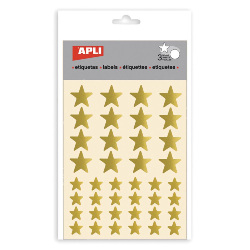 GOMETS APLI ESTRELLAS 12,5 Y 19,5 MM METALIZADOS ORO 3 HOJAS BOLSA