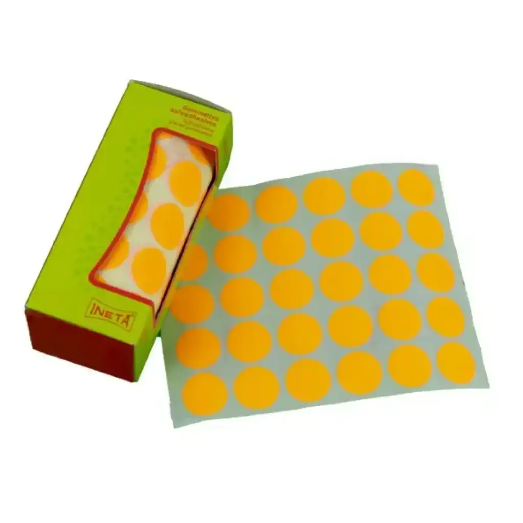 GOMETS INETA CÍRCULO GRANDE NARANJA FLUOR – ROLLO 1680 UDS