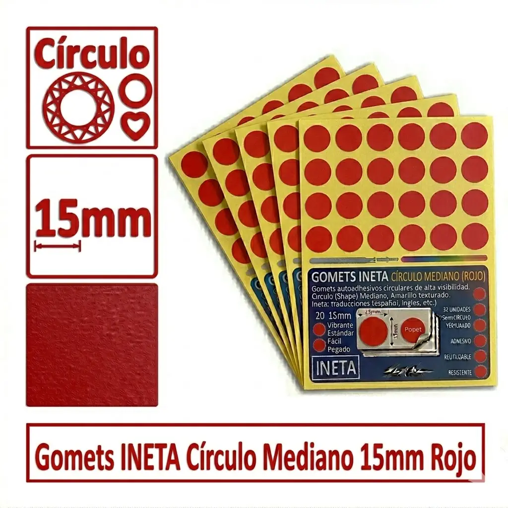 GOMETS INETA CÍRCULO MEDIANO ROJO ROLLO 2688 UDS