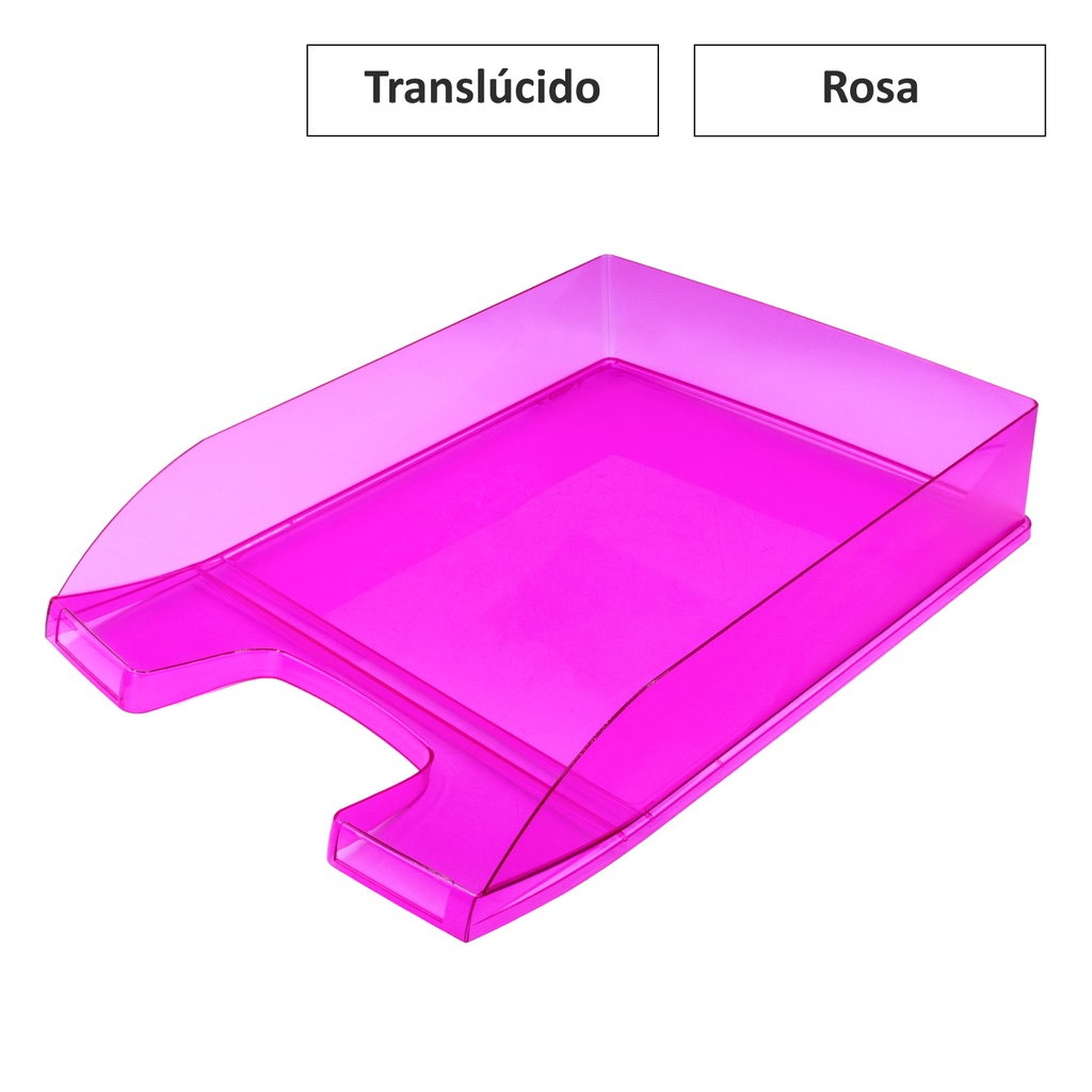 BANDEJA SOBREMESA A4 PLASTICO TRASLUCIDO ROSA