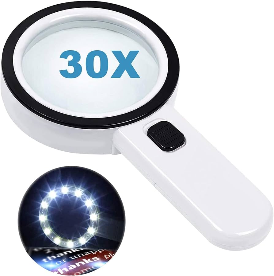 LUPA CON LUZ LED 30X LENTE DE VIDRIO