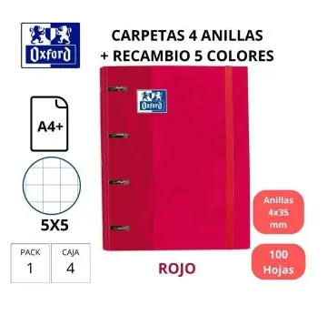 CARPEBLOCK OXFORD A4 CARTÓN FORRADO 40MM CON RECAMBIO ROJO