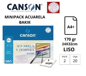 MINI PACK PAPEL ACUARELA BASIK CANSON DIN A4+ 370g PACK 6 HOJAS