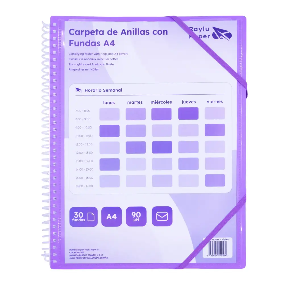 CARPETA PP RAYLU PAPER ESPIRAL 20 FUNDAS A4 VIOLETA PORTADA PERSONALIZABLE