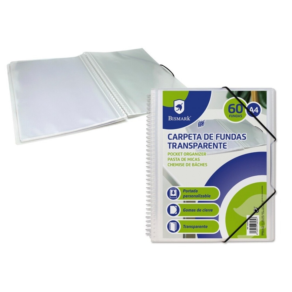 CARPETA PP ESPIRAL 60 FUNDAS A4 TRANSPARENTE PORTADA PERSONALIZABLE