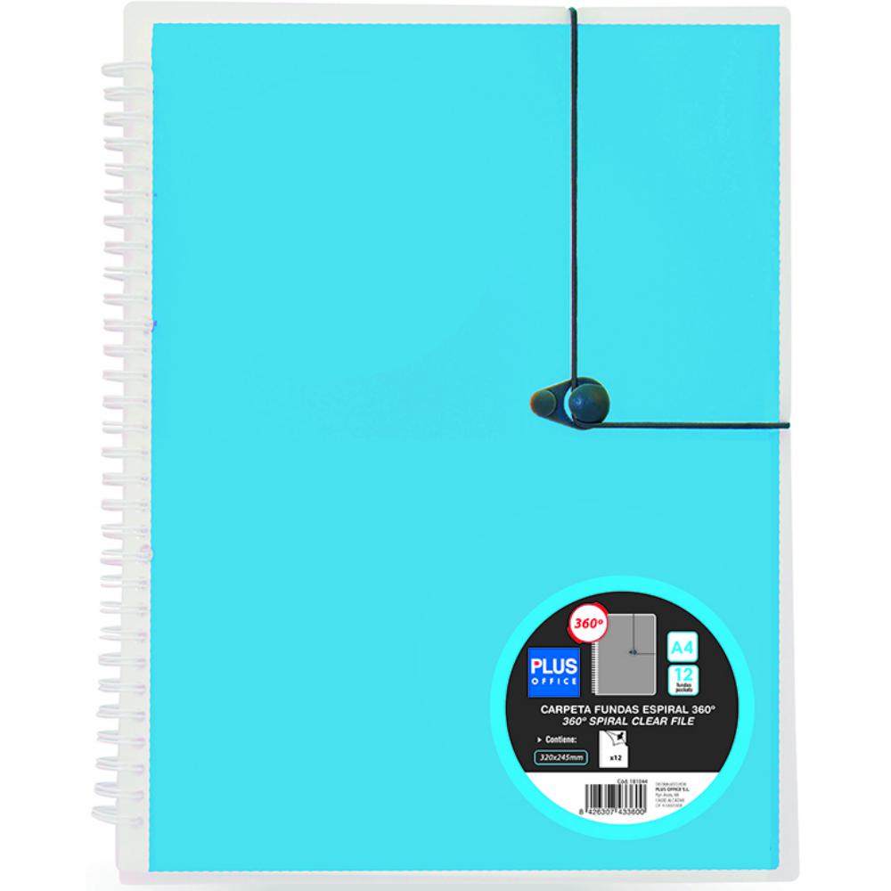 CARPETA CON GOMAS Y ANILLAS 12 FUNDAS AZUL CLARO