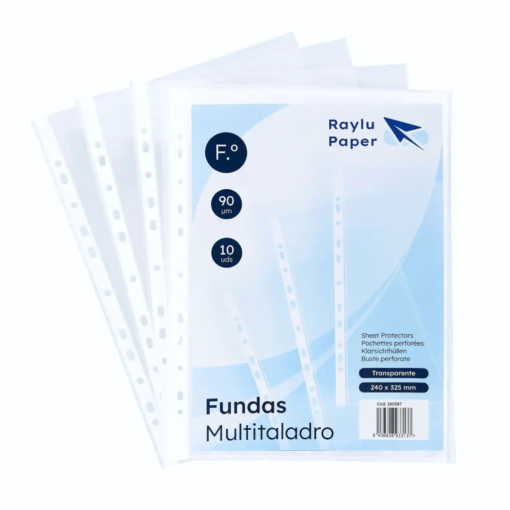 FUNDAS MULTITALADRO FOLIO 90 MICRAS PAQUETES DE 10UDS RAYLU
