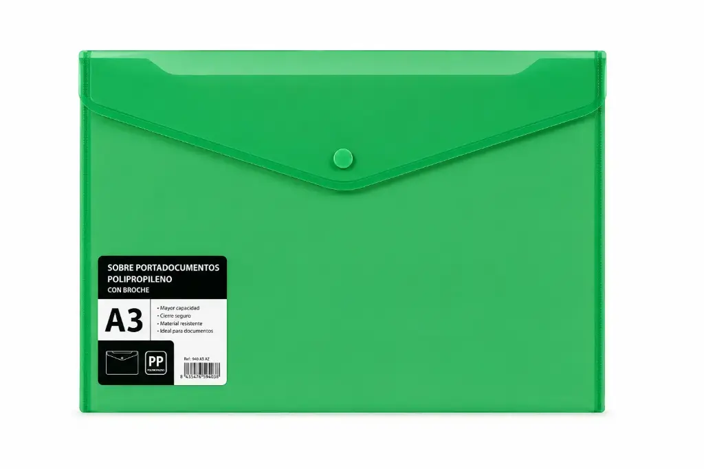 SOBRE PORTADOCUMENTOS POLIPROPILENO CON BROCHE A3 VERDE 