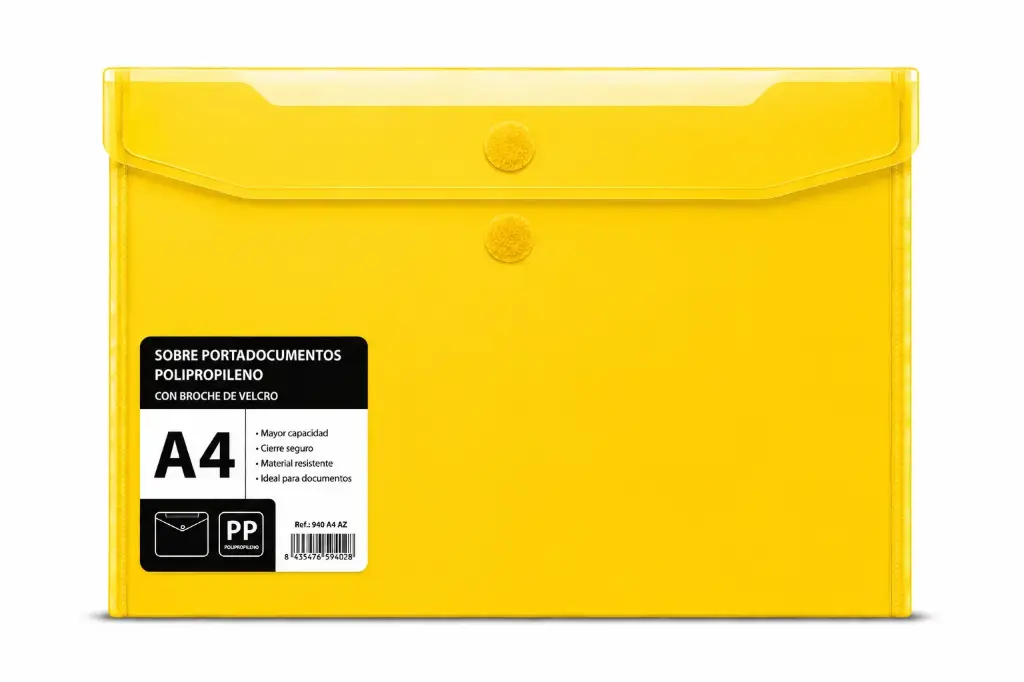 SOBRE PORTADOCUMENTOS POLIPROPILENO CON VELCRO A4 AMARILLO