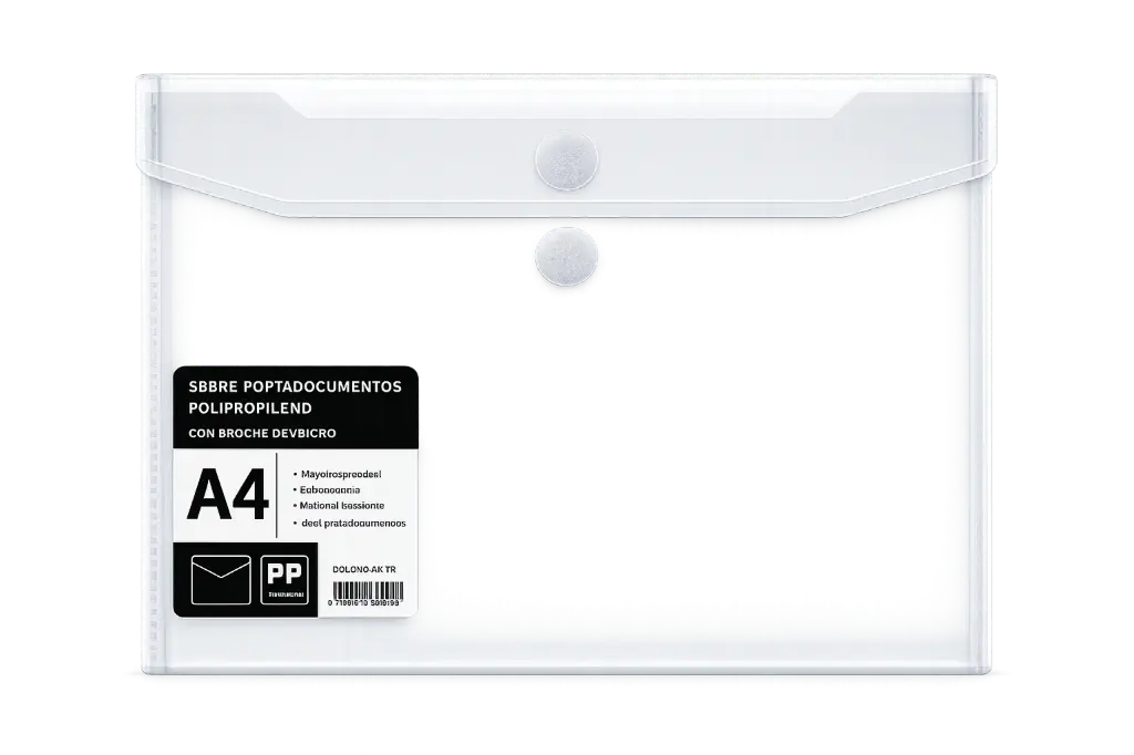 SOBRE PORTADOCUMENTOS POLIPROPILENO CON VELCRO A4 TRANSPARENTE 
