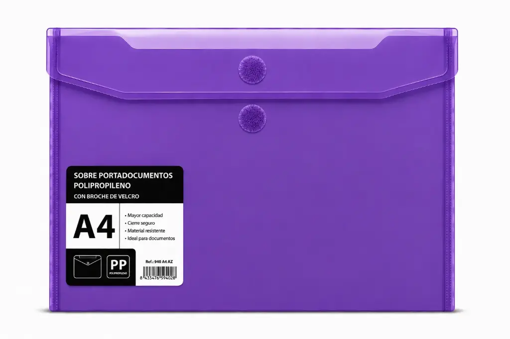 SOBRE PORTADOCUMENTOS POLIPROPILENO CON VELCRO A4 VIOLETA 