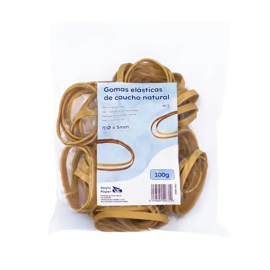 BANDAS ELASTICAS CAUCHO RAYLU Nº7 70X5MM BOLSA 100 GRAMOS