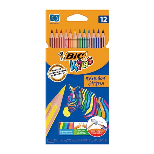 [649790] LÁPICES DE COLORES BIC EVOLUTION STRIPES 12 SURTIDOS