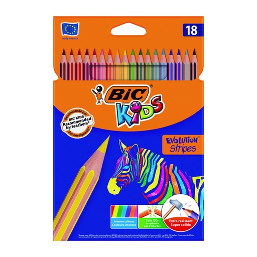 [649581] LÁPICES DE COLORES BIC EVOLUTION STRIPES 18 SURTIDOS