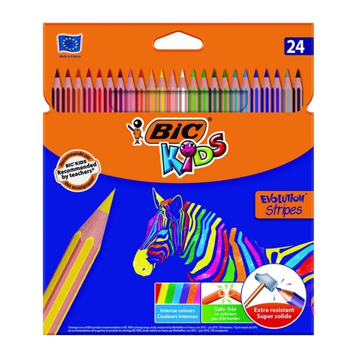 [649791] LÁPICES DE COLORES BIC EVOLUTION STRIPES 24 SURTIDOS