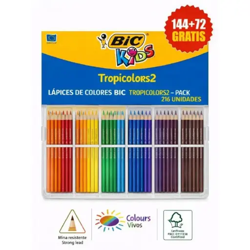 [649272] LÁPICES DE COLORES BIC TROPICOLORS PACK 216 UNIDADES