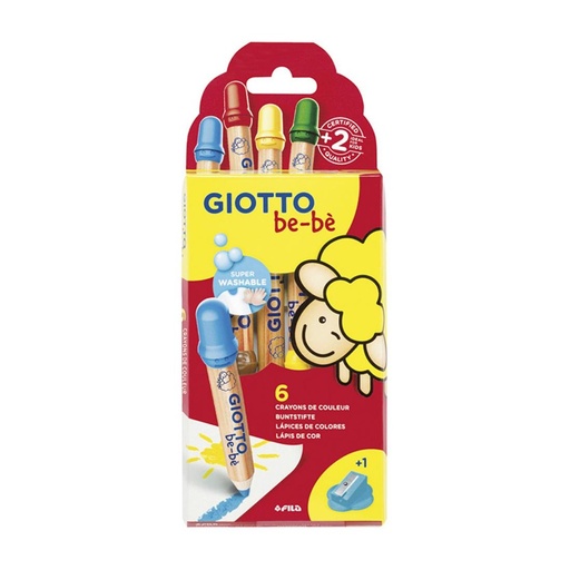 [649582] LÁPICES DE COLORES GIOTTO SUPER BEBÉ CAJA 6 COLORES SURTIDOS + SACAPUNTAS