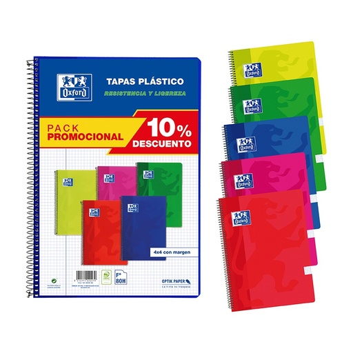 [028542] BLOC OXFORD FOLIO ESPIRAL CUADRÍCULA 4 MM 80 HOJAS TAPA DE PLÁSTICO