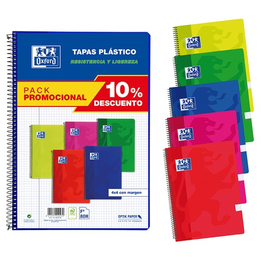 [028542] BLOC OXFORD FOLIO ESPIRAL CUADRÍCULA 4 MM 80 HOJAS TAPA DE PLÁSTICO