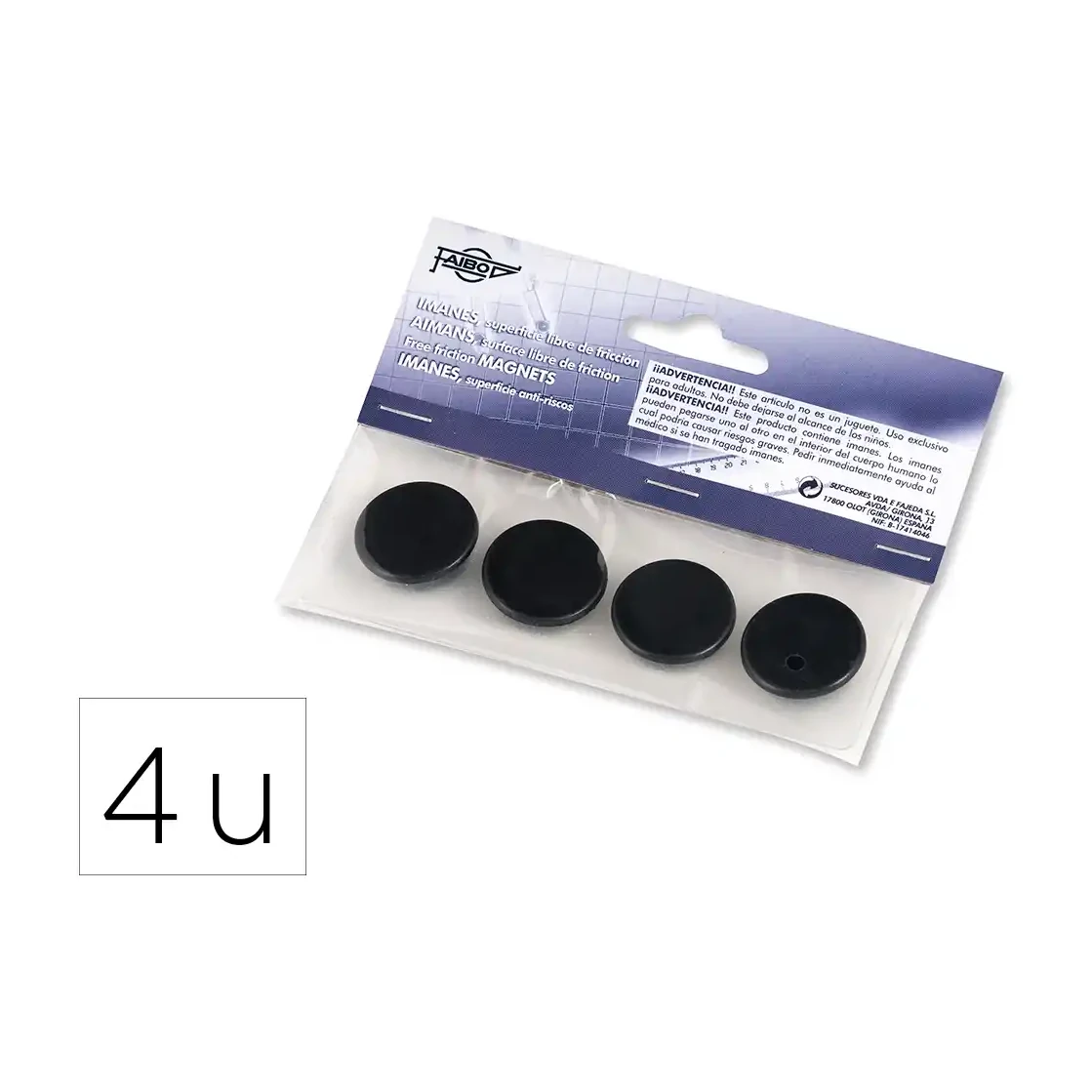 [700233] IMANES MULTIUSO REDONDOS 20MM NEGRO FAIBO BLÍSTER 4 UD