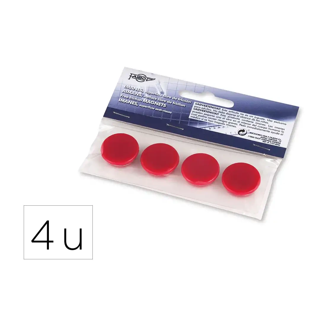 [700234] IMANES MULTIUSO REDONDOS 20MM ROJO FAIBO BLÍSTER 4 UD