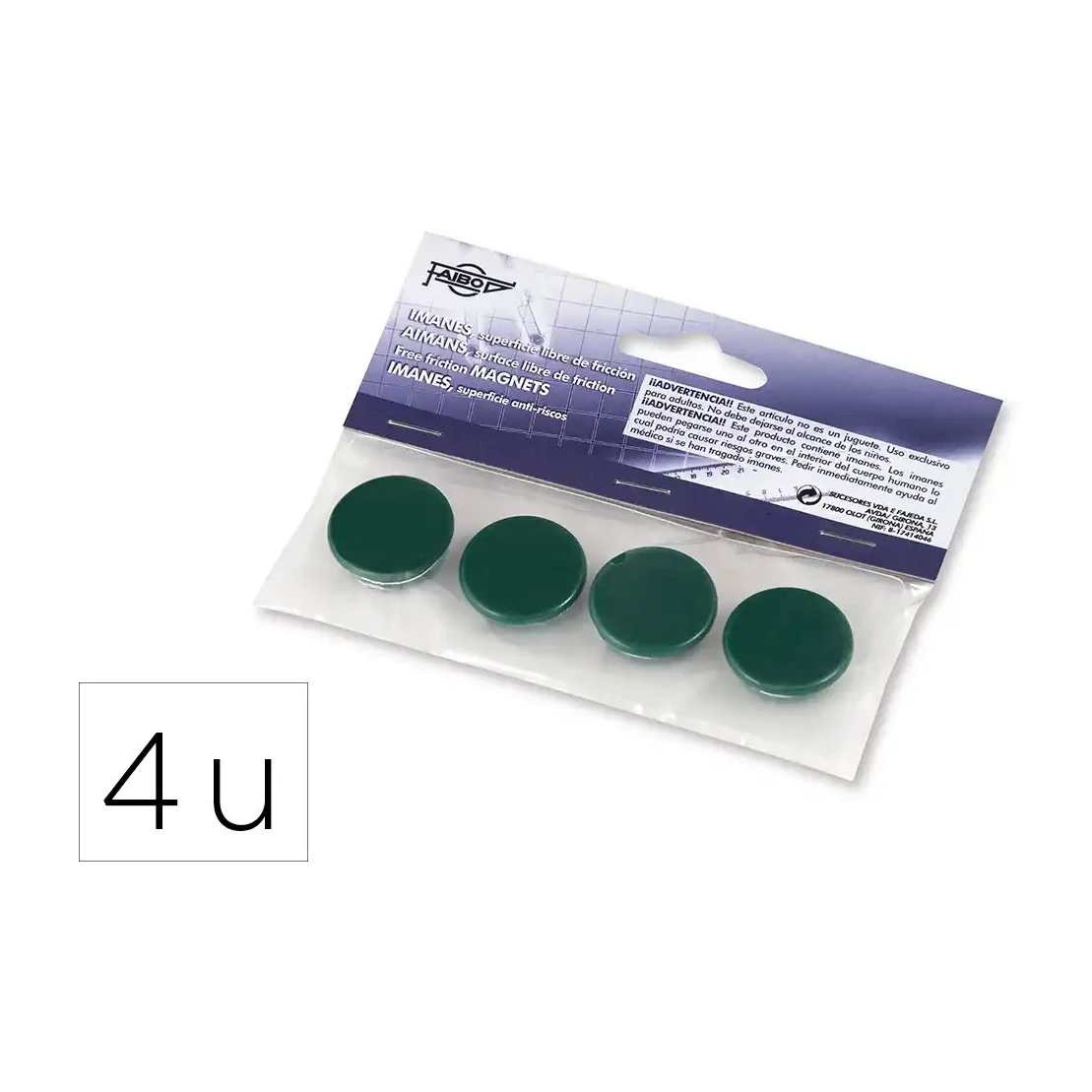 [700235] IMANES MULTIUSO REDONDOS 20MM VERDE FAIBO BLÍSTER 4 UD