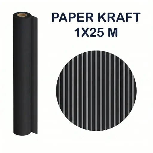 [650364] PAPEL KRAFT NEGRO ROLLO 1×25M 65G